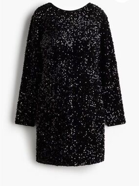 H&M Black Sequin Long Sleeve Maternity Dress